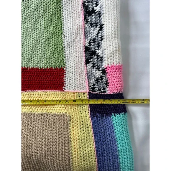 Handmade Crochet Patchwork Blanket Throw Boho Colorful Cozy Quilt Bedspread - Picture 8 of 8